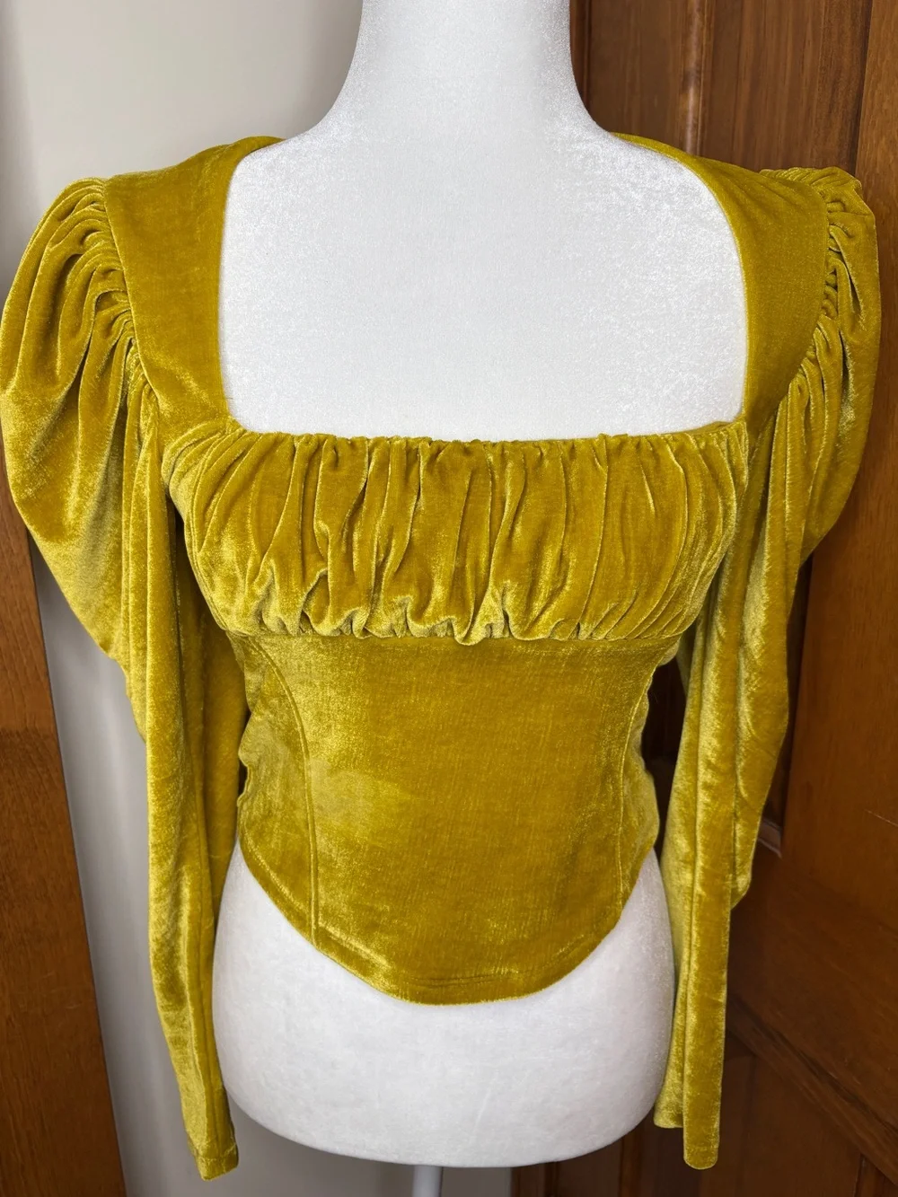 Free People Gold Velvet Coquette Top Size S Ren Faire Babydoll Fairycore Boho